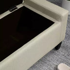 36 Pouf de rangement, Banc de rangement avec plateau relevable et pieds en bois d'hévéa, Banc d'entrée rembourré en lin avec assise pour le salon
