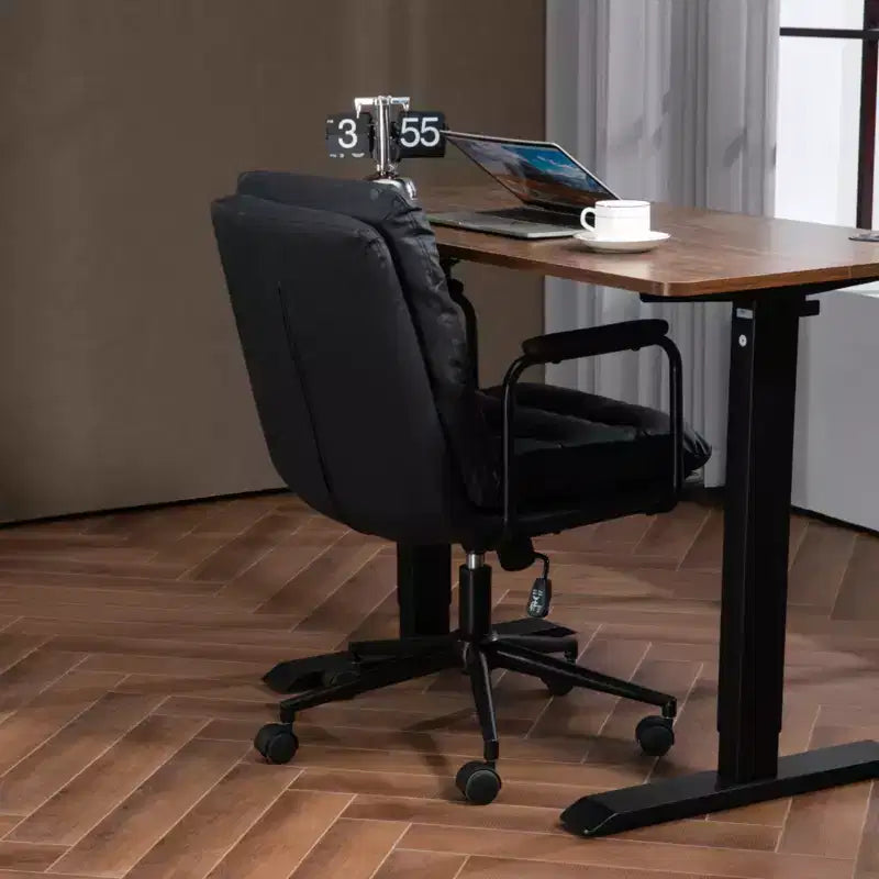 Chaise de bureau MAYEERTY à dossier mi-hauteur - Cuir PU, ergonomique, accoudoirs rembourrés, inclinaison à 40°, pivotante à roulettes