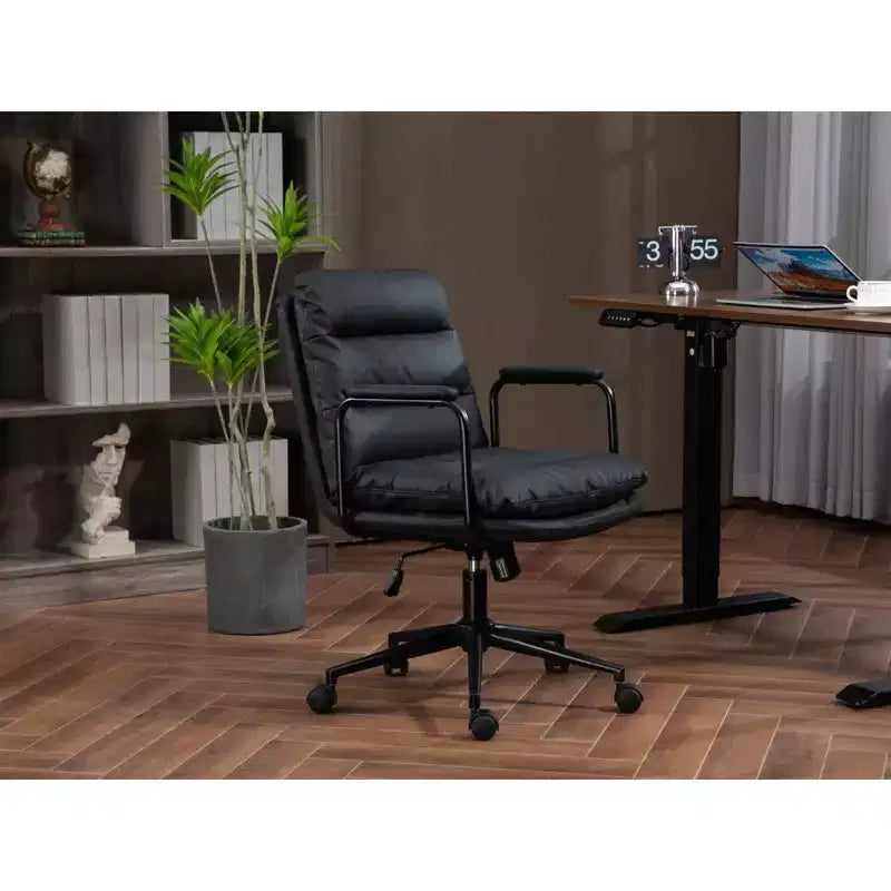 Chaise de bureau MAYEERTY à dossier mi-hauteur - Cuir PU, ergonomique, accoudoirs rembourrés, inclinaison à 40°, pivotante à roulettes
