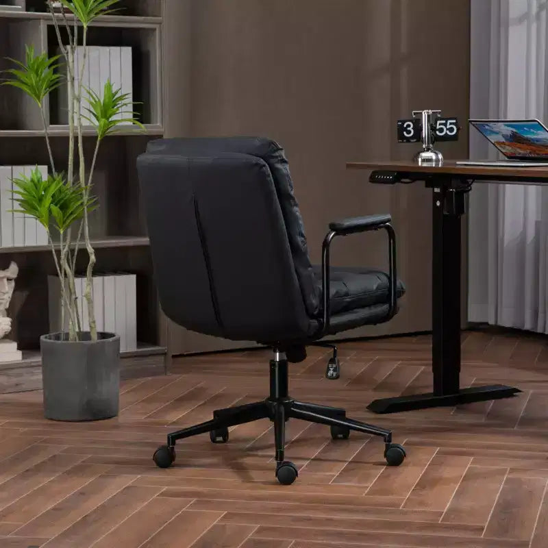 Chaise de bureau MAYEERTY à dossier mi-hauteur - Cuir PU, ergonomique, accoudoirs rembourrés, inclinaison à 40°, pivotante à roulettes