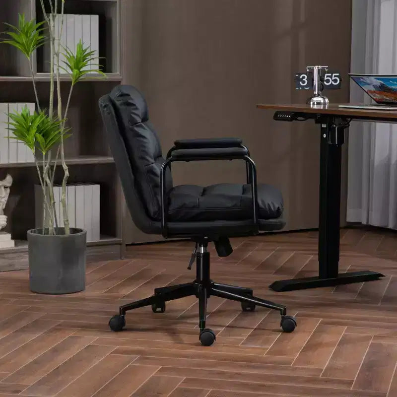 Chaise de bureau MAYEERTY à dossier mi-hauteur - Cuir PU, ergonomique, accoudoirs rembourrés, inclinaison à 40°, pivotante à roulettes