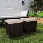 Lot de 2 poufs d'extérieur en osier avec coussins, repose-pieds et table d'appoint en rotin pour patio, bord de piscine