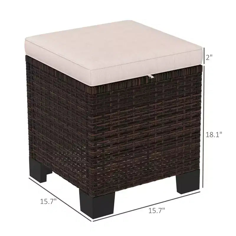 Lot de 2 poufs d'extérieur en osier avec coussins, repose-pieds et table d'appoint en rotin pour patio, bord de piscine