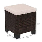 Lot de 2 poufs d'extérieur en osier avec coussins, repose-pieds et table d'appoint en rotin pour patio, bord de piscine
