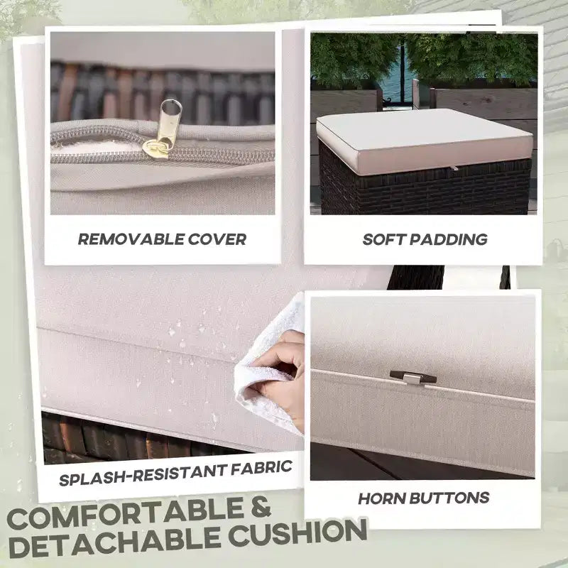 Lot de 2 poufs d'extérieur en osier avec coussins, repose-pieds et table d'appoint en rotin pour patio, bord de piscine