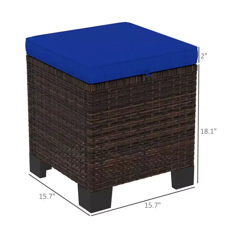 Lot de 2 poufs d'extérieur en osier avec coussins, repose-pieds et table d'appoint en rotin pour patio, bord de piscine
