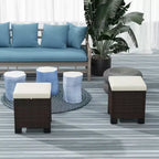 Lot de 2 poufs d'extérieur en osier avec coussins, repose-pieds et table d'appoint en rotin pour patio, bord de piscine