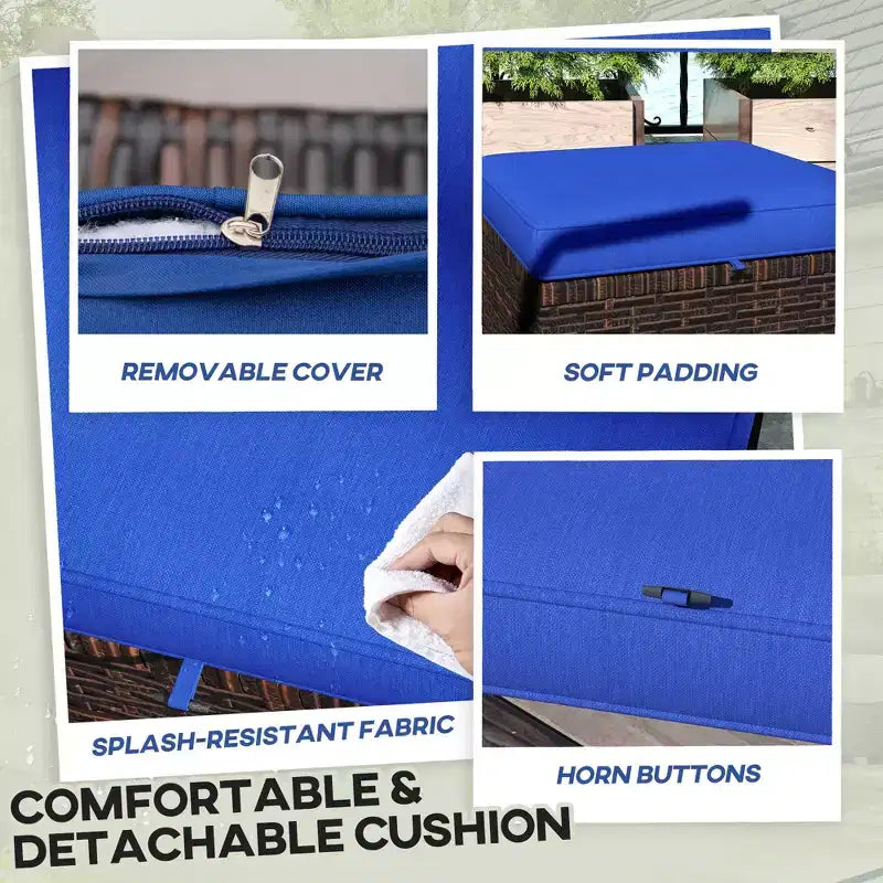 Lot de 2 poufs d'extérieur en osier avec coussins, repose-pieds et table d'appoint en rotin pour patio, bord de piscine