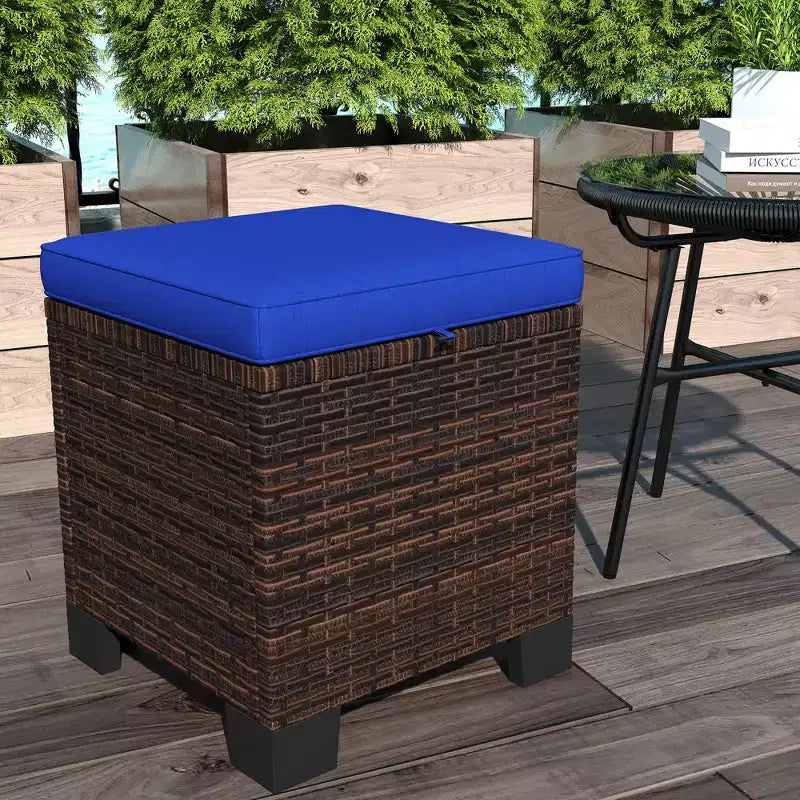 Lot de 2 poufs d'extérieur en osier avec coussins, repose-pieds et table d'appoint en rotin pour patio, bord de piscine