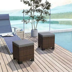 Lot de 2 poufs d'extérieur en osier avec coussins, repose-pieds et table d'appoint en rotin pour patio, bord de piscine