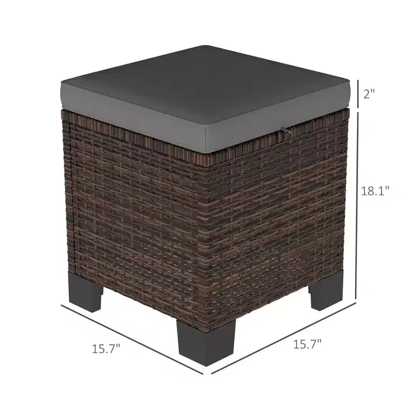 Lot de 2 poufs d'extérieur en osier avec coussins, repose-pieds et table d'appoint en rotin pour patio, bord de piscine