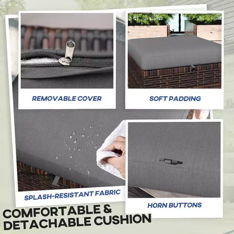 Lot de 2 poufs d'extérieur en osier avec coussins, repose-pieds et table d'appoint en rotin pour patio, bord de piscine