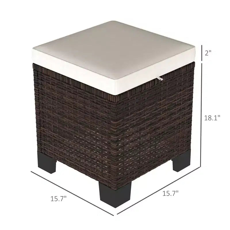 Lot de 2 poufs d'extérieur en osier avec coussins, repose-pieds et table d'appoint en rotin pour patio, bord de piscine