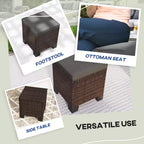 Lot de 2 poufs d'extérieur en osier avec coussins, repose-pieds et table d'appoint en rotin pour patio, bord de piscine