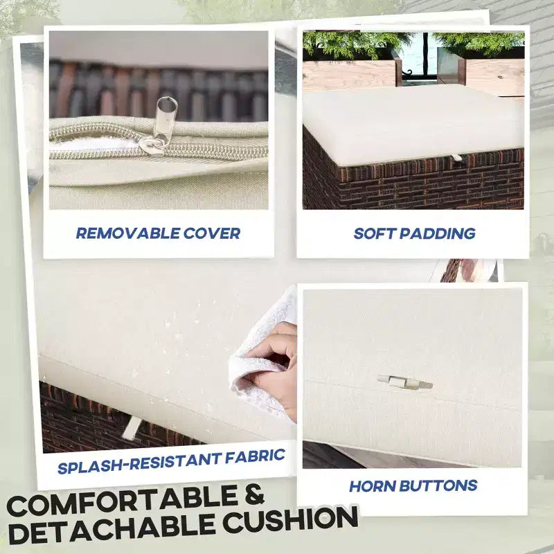 Lot de 2 poufs d'extérieur en osier avec coussins, repose-pieds et table d'appoint en rotin pour patio, bord de piscine
