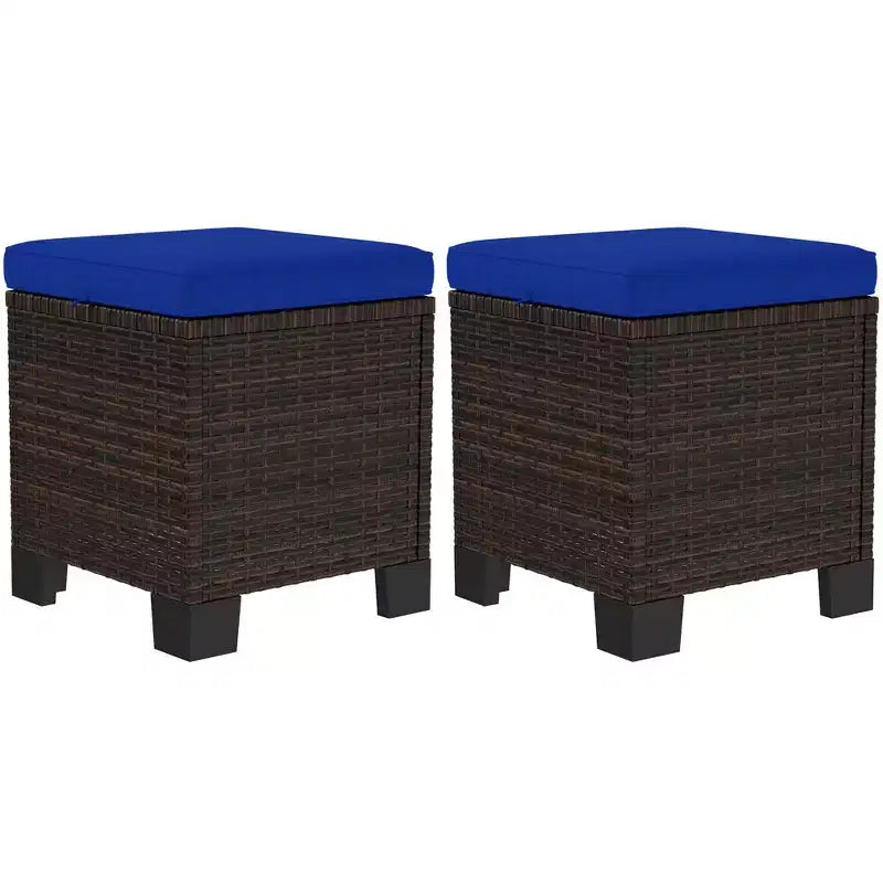 Lot de 2 poufs d'extérieur en osier avec coussins, repose-pieds et table d'appoint en rotin pour patio, bord de piscine