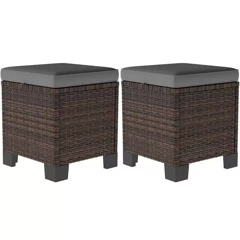 Lot de 2 poufs d'extérieur en osier avec coussins, repose-pieds et table d'appoint en rotin pour patio, bord de piscine