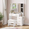 COZONY Makeup Vanity Set with Mirror & Lights, Vanity Desk with 5 Drawers, Stool & Power Outlet, 3-Color Adjustable Lighting Dressing Table