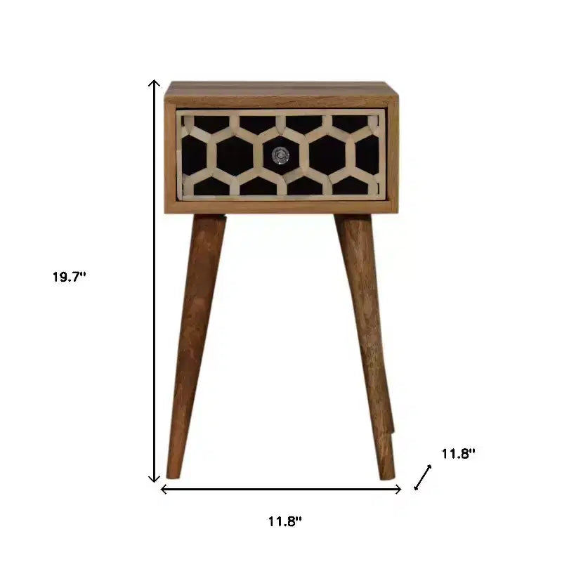 HomeRoots Table de chevet à un tiroir en bois massif incrusté d'os géométrique noir, blanc et marron 20
