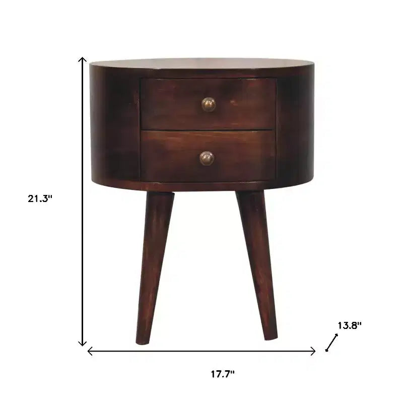 HomeRoots Table de chevet ovale à deux tiroirs en bois massif de noyer 21