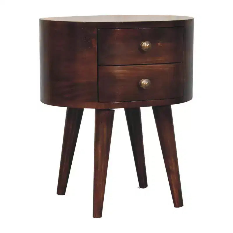 HomeRoots Table de chevet ovale à deux tiroirs en bois massif de noyer 21