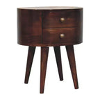 HomeRoots Table de chevet ovale à deux tiroirs en bois massif de noyer 21