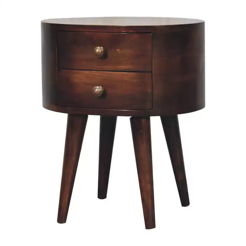 HomeRoots Table de chevet ovale à deux tiroirs en bois massif de noyer 21