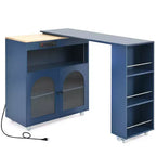 Okak Îlot de cuisine sur roulettes avec 2 portes vitrées, chariot de cuisine avec plateau extensible et prises électriques, îlot de cuisine avec étagères latérales ouvertes
