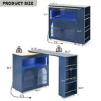 Okak Îlot de cuisine sur roulettes avec 2 portes vitrées, chariot de cuisine avec plateau extensible et prises électriques, îlot de cuisine avec étagères latérales ouvertes