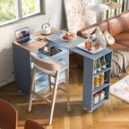 Okak Îlot de cuisine sur roulettes avec 2 portes vitrées, chariot de cuisine avec plateau extensible et prises électriques, îlot de cuisine avec étagères latérales ouvertes