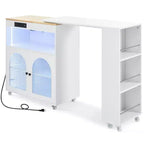 Okak Îlot de cuisine sur roulettes avec 2 portes vitrées, chariot de cuisine avec plateau extensible et prises électriques, îlot de cuisine avec étagères latérales ouvertes