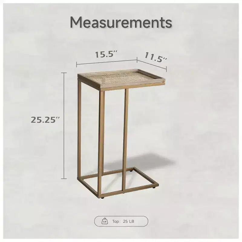 COZAYH Table d'appoint métallique de canapé style ferme en C avec plateau tissé, doré