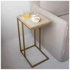 COZAYH Table d'appoint métallique de canapé style ferme en C avec plateau tissé, doré