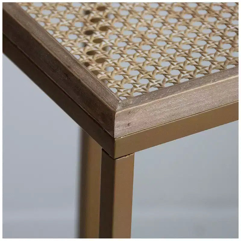 COZAYH Table d'appoint métallique de canapé style ferme en C avec plateau tissé, doré