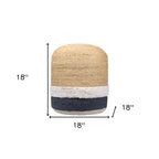 HomeRoots Pouf Ottoman cylindrique rayé en mélange de jute naturel et bleu marine 18