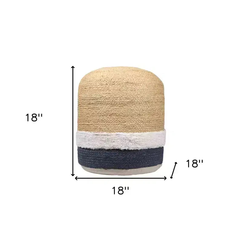HomeRoots Pouf Ottoman cylindrique rayé en mélange de jute naturel et bleu marine 18