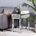 VINGLI Mirrored Narrow End Table Small Sofa/Couch/Bed Side Table with Storage Slim Glass Nightstand