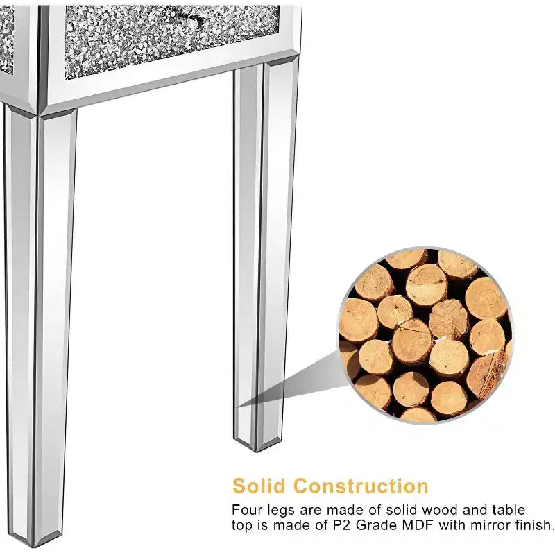 VINGLI Table d'appoint étroite miroir petite table de chevet/canapé/lit avec rangement table de nuit fine en verre