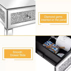 VINGLI Table d'appoint étroite miroir petite table de chevet/canapé/lit avec rangement table de nuit fine en verre