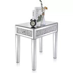 VINGLI Table d'appoint étroite miroir petite table de chevet/canapé/lit avec rangement table de nuit fine en verre