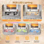 Meuble TV Miroir VINGLI avec Diamants Scintillants et Lumières LED pour TV Jusqu'à 65 Pouces, Meuble TV Moderne Assemblé