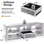 Meuble TV Miroir VINGLI avec Diamants Scintillants et Lumières LED pour TV Jusqu'à 65 Pouces, Meuble TV Moderne Assemblé