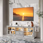 Meuble TV Miroir VINGLI avec Diamants Scintillants et Lumières LED pour TV Jusqu'à 65 Pouces, Meuble TV Moderne Assemblé