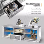 Meuble TV Miroir VINGLI avec Diamants Scintillants et Lumières LED pour TV Jusqu'à 65 Pouces, Meuble TV Moderne Assemblé