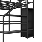 Lit mezzanine Bellemave Twin XL avec bureau en L, armoire et escaliers, lit mezzanine haut en métal avec USB, LED et étagères de rangement pour enfants, adolescents, adultes, noir