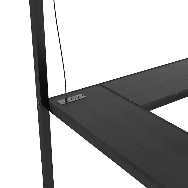 Lit mezzanine Bellemave Twin XL avec bureau en L, armoire et escaliers, lit mezzanine haut en métal avec USB, LED et étagères de rangement pour enfants, adolescents, adultes, noir