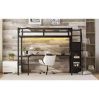 Lit mezzanine Bellemave Twin XL avec bureau en L, armoire et escaliers, lit mezzanine haut en métal avec USB, LED et étagères de rangement pour enfants, adolescents, adultes, noir