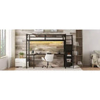 Lit mezzanine Bellemave Twin XL avec bureau en L, armoire et escaliers, lit mezzanine haut en métal avec USB, LED et étagères de rangement pour enfants, adolescents, adultes, noir