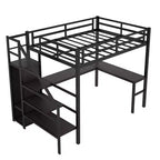 Lit mezzanine Bellemave Twin XL avec bureau en L, armoire et escaliers, lit mezzanine haut en métal avec USB, LED et étagères de rangement pour enfants, adolescents, adultes, noir