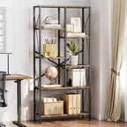 Étagères rustiques de ferme, bibliothèque ouverte réglable, étagères industrielles en bois et métal noir, bibliothèque pour bureau à domicile, salon, chambre à coucher